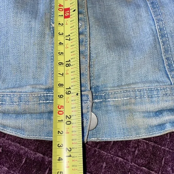 Vintage Denim Biker Cut vest Jean jacket vest aged look button up pockets nosize - Picture 15 of 15